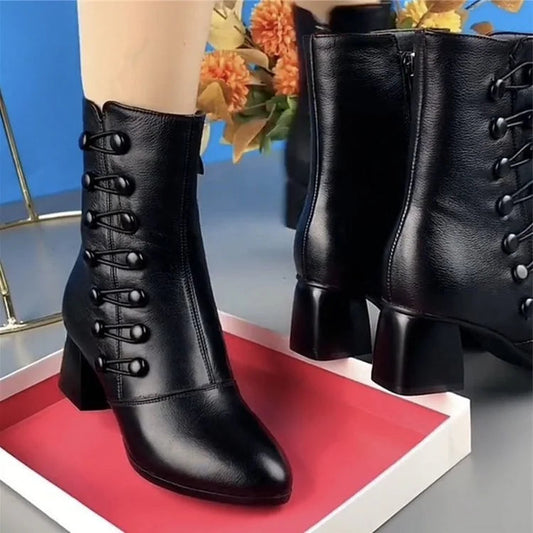 Bottes en cuir pour femmes avec fermeture éclair sur le côté